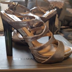 BCBGMAXAZRIA Silver Crackle Leather High Heels